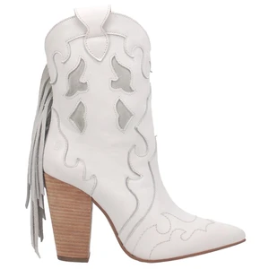 Dingo Womens Lady's Night Pointed Toe Casual Boots Ankle High Heel 3" & Up, White - Size 8 M