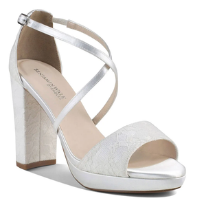 Violet White Lace High Block Heel Open Toe Platform Pumps, White / 6.5