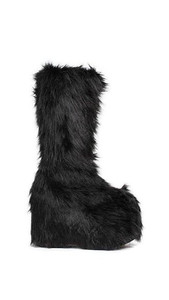 Ellie Shoe E-500-FUZZ 5" Chunky Heel Platform Boot with faux fur 6 / Black