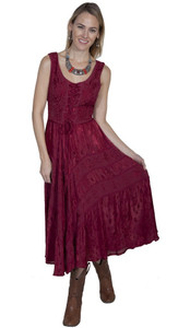Scully HC118-BUR-L Honey Creek 100 Percent Rayon Womens Full Length Lace-Up Front Sleeveless Dress, Burgundy - Large