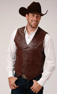 Mens Brown Lamb Nappa Leather Vest, Brownm 2XL