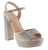 Touch Ups High Block Heel Platform Sandals with Stones, Champagne, Size 6.5