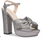 Touch Ups Sailor Pewter Satin High Block Heel Knotted Platform Sandals, Pewter, Size 7