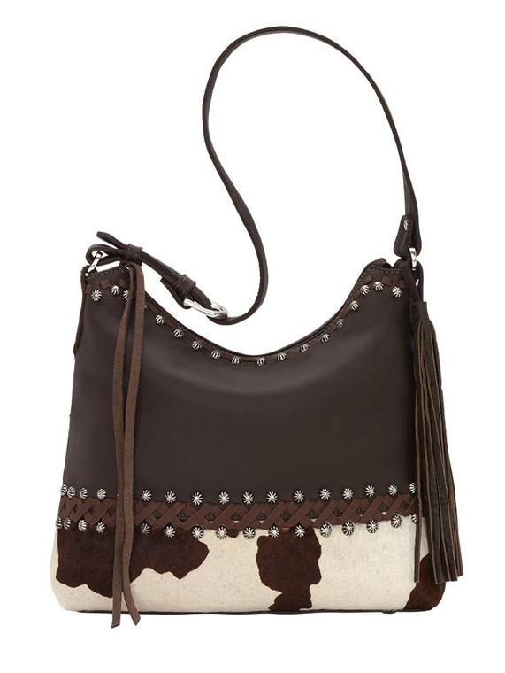 American West 1050381 Wild Horses Zip Top Shoulder Bag, Chocolate & Pony Hair