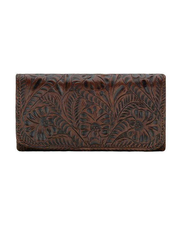 American West 6685282 Annies Secret Collection Ladies Tri-fold Wallet, Chestnut Brown