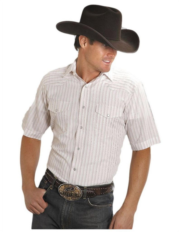 Roper Western Shirt Mens S/S Snap Stripe White 01-002-0145-0925 WH