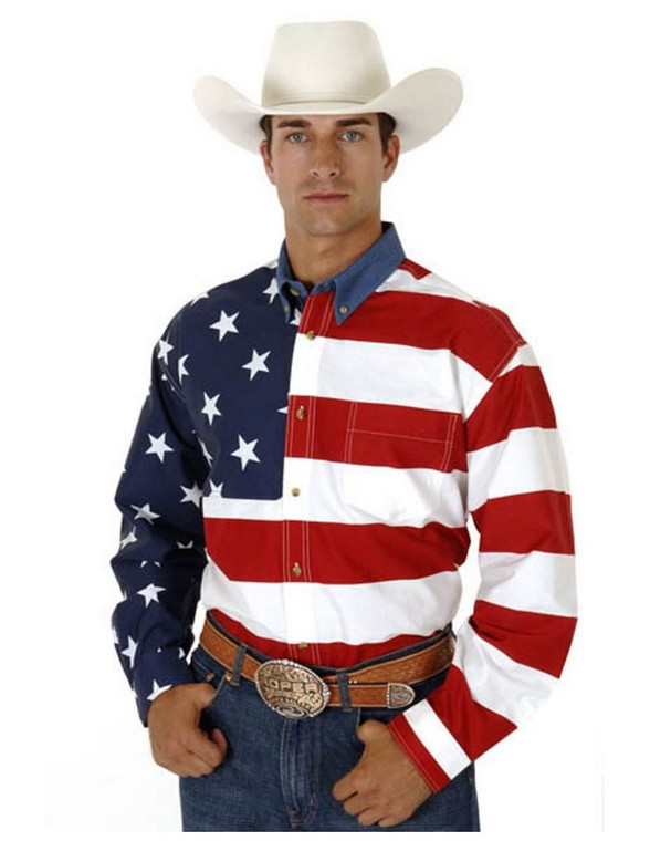 Roper Western Shirt Mens L/S USA Flag Button Red 03-001-0185-0101 RE