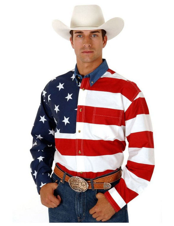 Roper Western Shirt Mens L/S Tall American Flag 03-001-0185-0701 RE