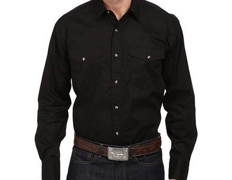 Roper Western Shirt Mens L/S Snap Solid Black 03-001-0265-1017 BL