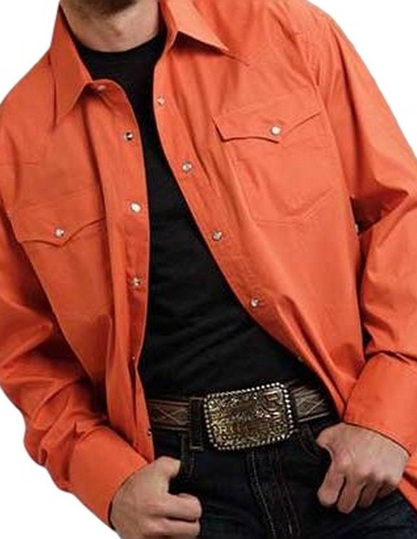 Roper Western Shirt Mens L/S Snap Solid Orange 03-001-0265-1070 OR