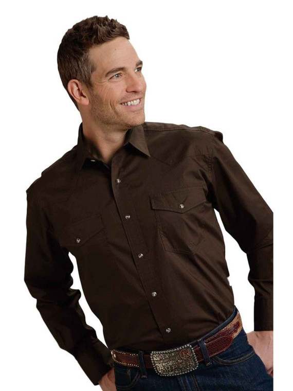 Roper 0765 Men's Long Sleeve Poplin Shirt Solid Poplin Back Yoke Choco Brwn 03-001-0765-1069 BR