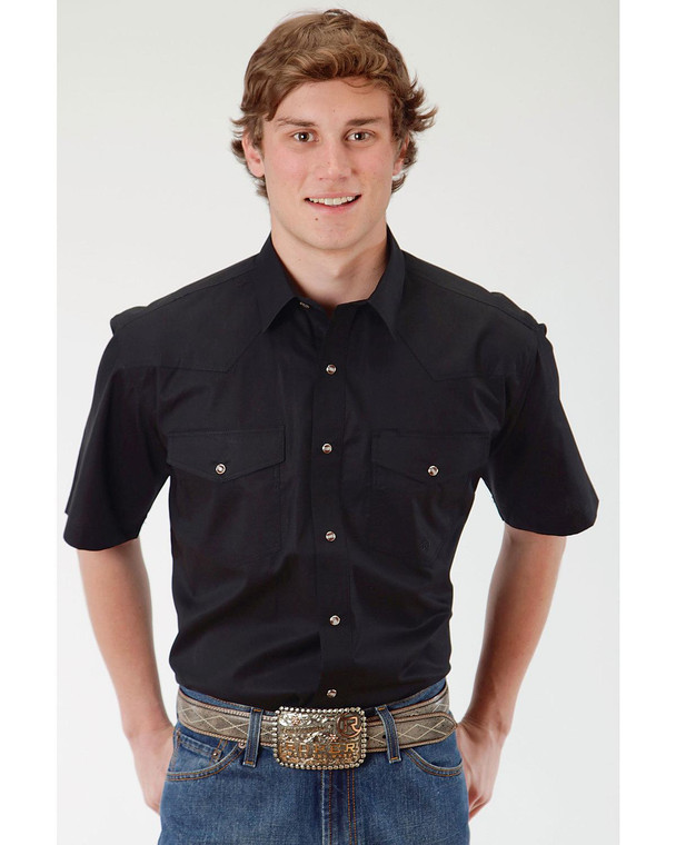 Men's Solid Short Sleeve Western Snap Shirt - 03-002-0265-1017 Bl