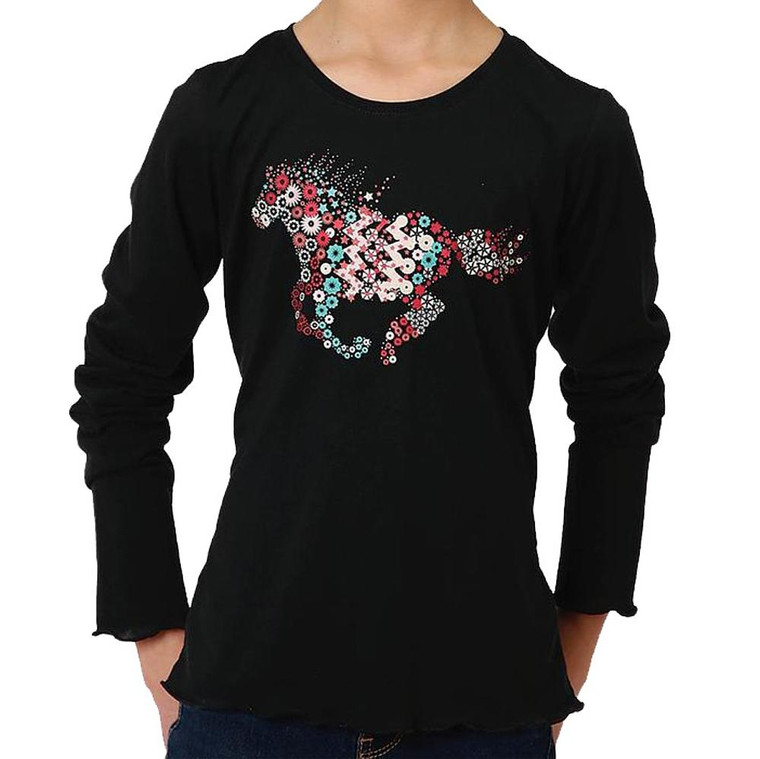 Roper Womens 03-009-0514-0190 Girls  Horse Graphic L/S Tee L Black