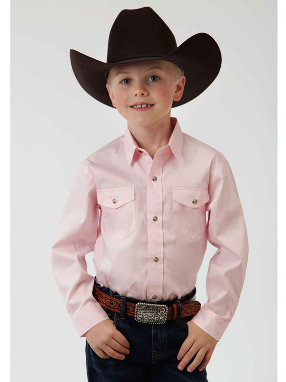 Roper Boy's Long Sleeve Poplin Shirt Solid Poplin Western Pink M, 0265 03-030-0265-1066 PI