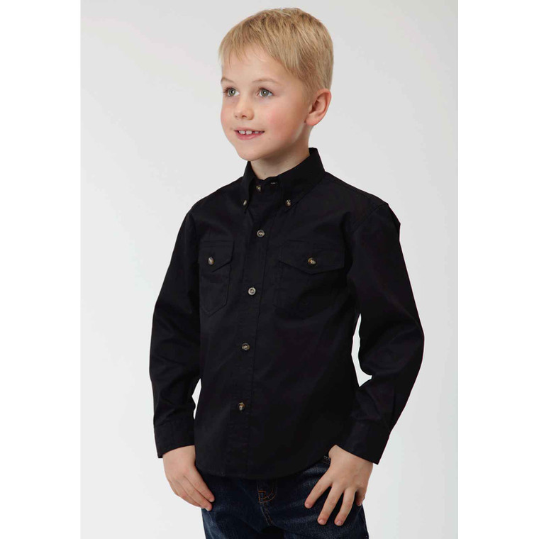 Roper Boy's Long Sleeve Poplin Shirt Solid Poplin Western Model Butn M, 0365 03-030-0365-0017 BL