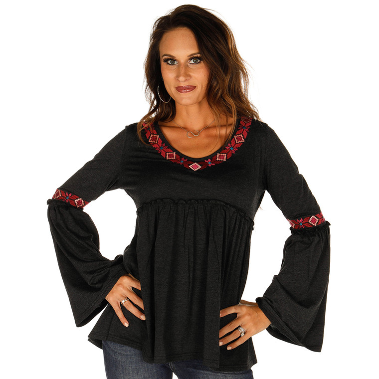 Roper 9510 Heather Jersey Top Black LG 03-038-0513-7064 BL