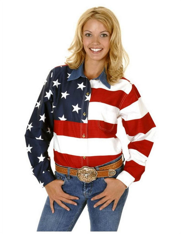 Roper Western Shirt Womens L/S USA Flag Red 03-050-0185-0101 RE