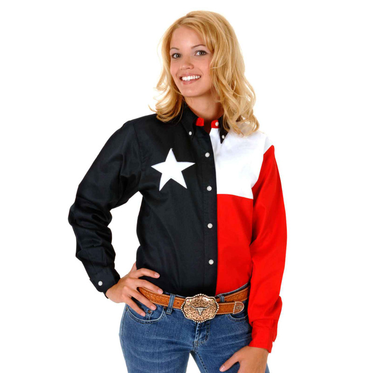 Roper 0185 Ladies Straight Back Yoke Texas Pieced Flag Navy 03-050-0185-0201 NA