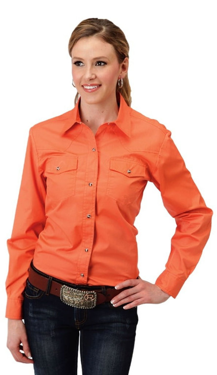 Roper Western Shirt Womens Long Sleeve Snap Orange 03-050-0265-1070 OR