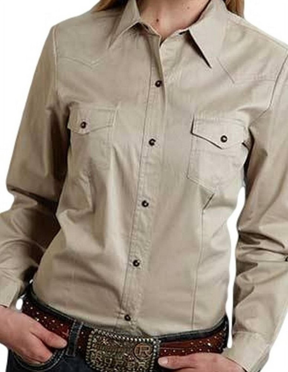 Roper Western Shirt Womens L/S Solid Snap Tan 03-050-0265-1126 TA