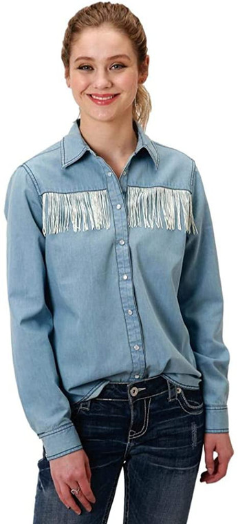 Roper Womens Light Wash Long Sleeve Snap Western Core Denim Shirt Large Blue 03-050-0565-6113 BU
