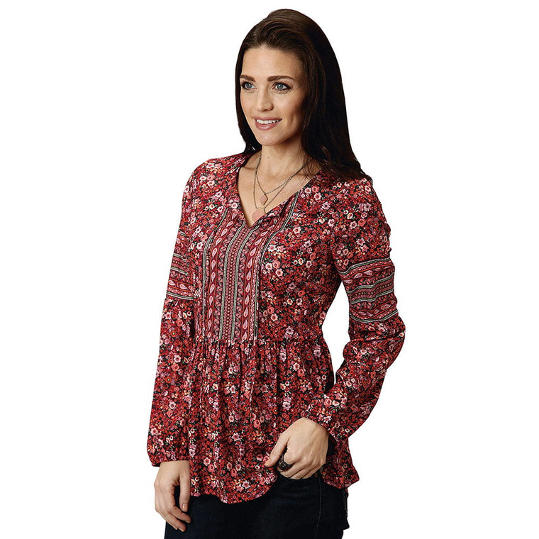 Roper Apparel Womens  Prairie Fire Peasant Blouse L Red 03-050-0590-7044 RE