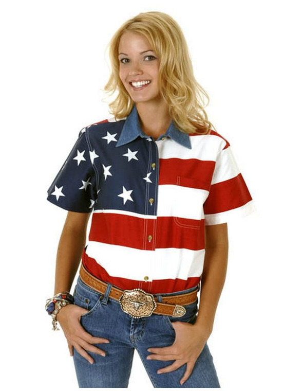 Roper Western Shirt Womens S/S USA Flag Button Red 03-051-0185-0101 RE