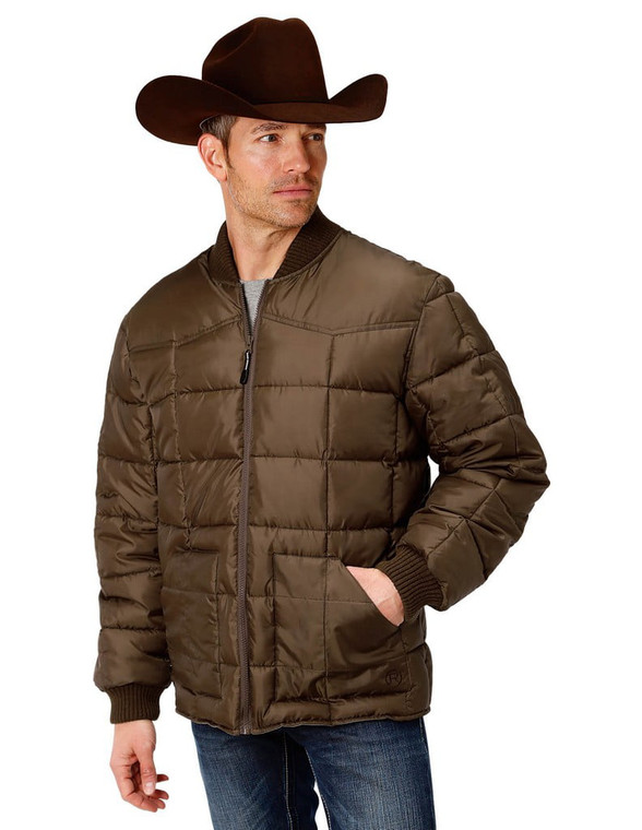 Roper Western Jacket Mens Quilted Logo Zip M Brown 03-097-0761-0526 BR