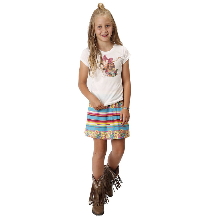 Roper Apparel Girls  Serape Printed Skirt M Turq 03-260-0590-4050 BU