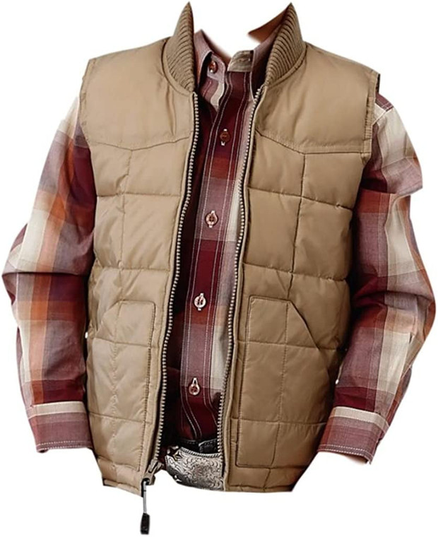 Roper Boys' Rangewear Down Zip Front Vest Tan Khaki Large 03-397-0763-0523 BR