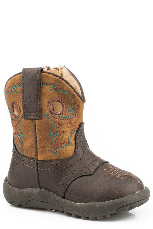 Roper Infants Boys Dark Brown Faux Leather Daniel Cowboy Boots 1 09-016-1224-2210 BR