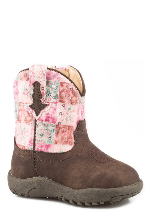 Roper Girls Infants Pink Floral Faux Leather Vtg Shine Cowboy Boots 1 09-016-1226-2046 BR