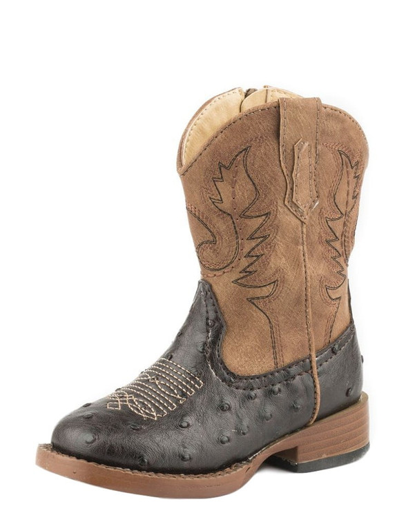 Roper Western Boots Boys Cowboy Cool Ostrich Brown 09-017-1900-1521 BR