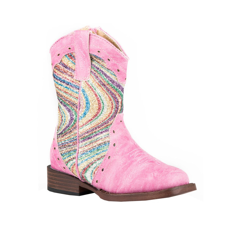 Roper  Toddler Girls Glitter Swirl Square Toe   Boots   Ankle 09-017-1901-2758 PI