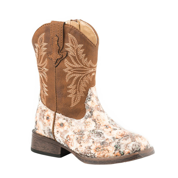 Roper  Toddler Girls Claire Floral Glitter Square Toe    Boots   Mid Calf 09-017-1903-2136 BR