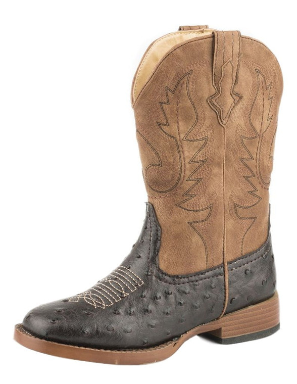 Roper Western Boots Boys Cowboy Cool Ostrich Brown 09-018-1900-1521 BR