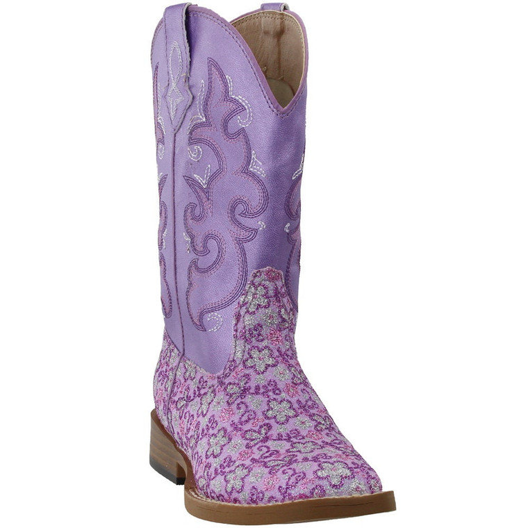 Roper  Kids Girls Floral Glitter Square Toe    Boots   Mid Calf 09-018-1901-1520 PU