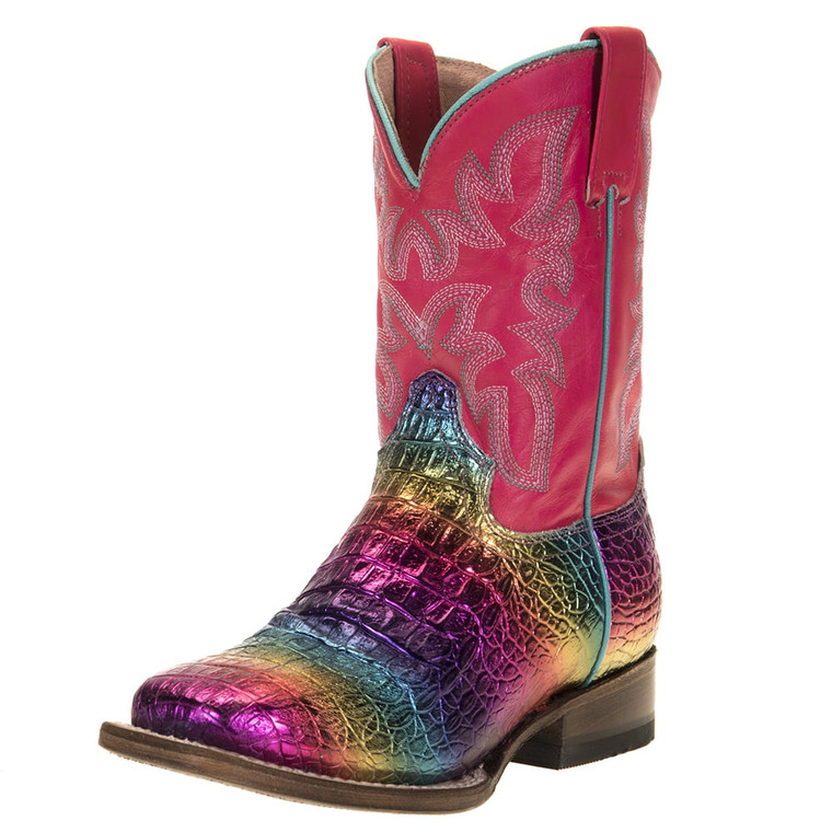 Roper Kids Boys Ali Rainbow Faux Caiman 8 Shaft Cowgirl Boots 1 Little Kid M Rainbow Faux Caiman Vamp/Pink Shaft 09-018-7020-0765 MU