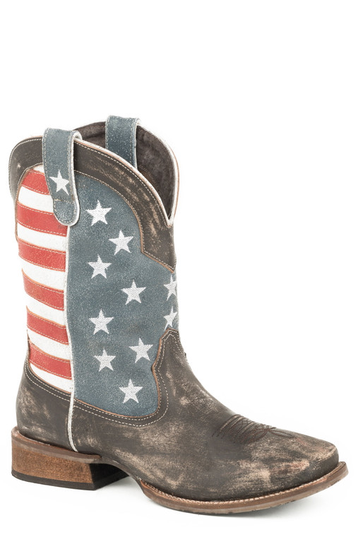 Roper 12In Mens Brown Leather American Flag Cowboy Boots 09-020-0903-2044 BR