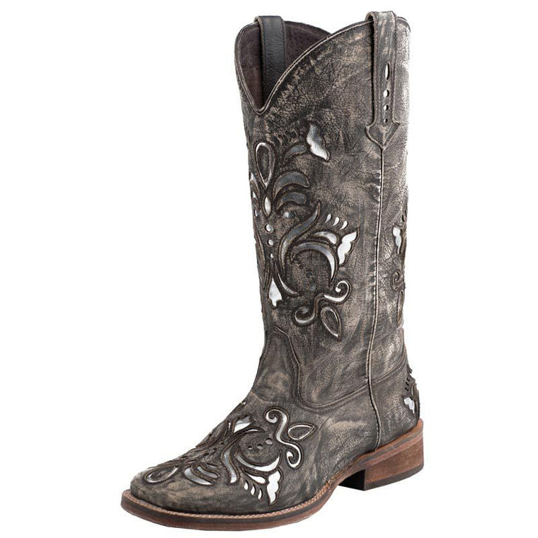 Roper  Womens Belle Metallic Square Toe   Western Cowboy Boots   Mid Calf Low Heel 1-2" 09-021-0901-0671 TA