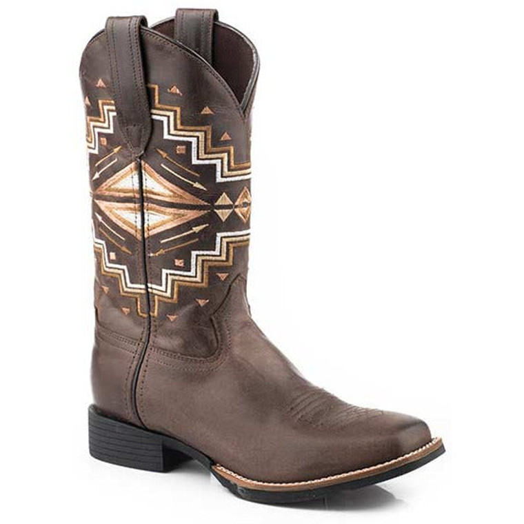 Women's Roper Monterey Aztec Leather Boots Handcrafted Brown 09-021-0905-2917 BR