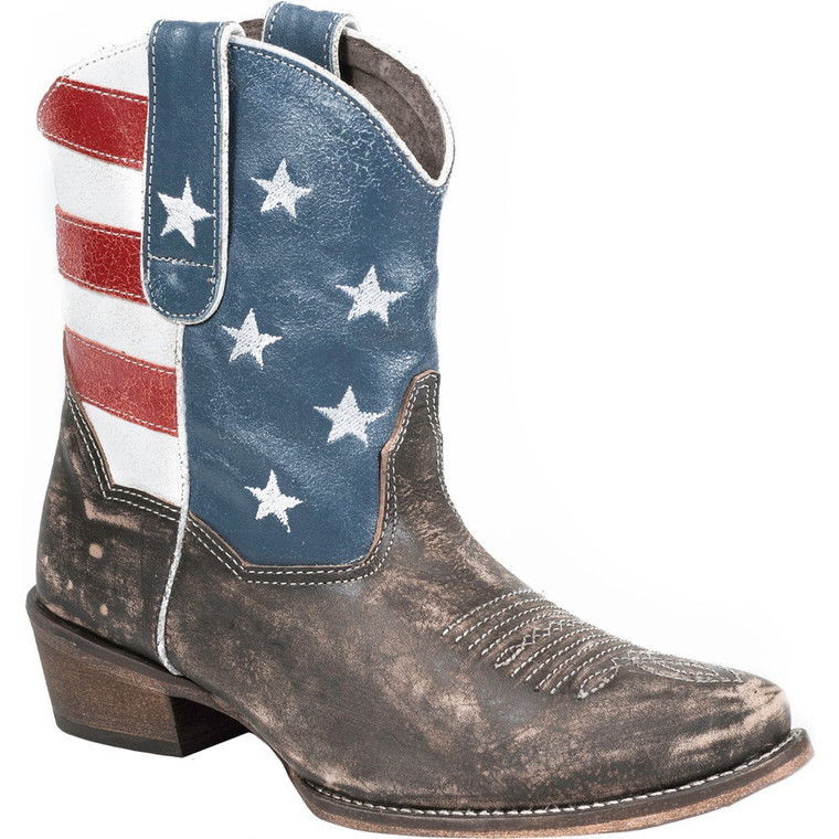 Roper  Womens American Beauty Distressed Round Toe   Western Cowboy Boots   Ankle Low Heel 1-2" 09-021-0977-0102 BR