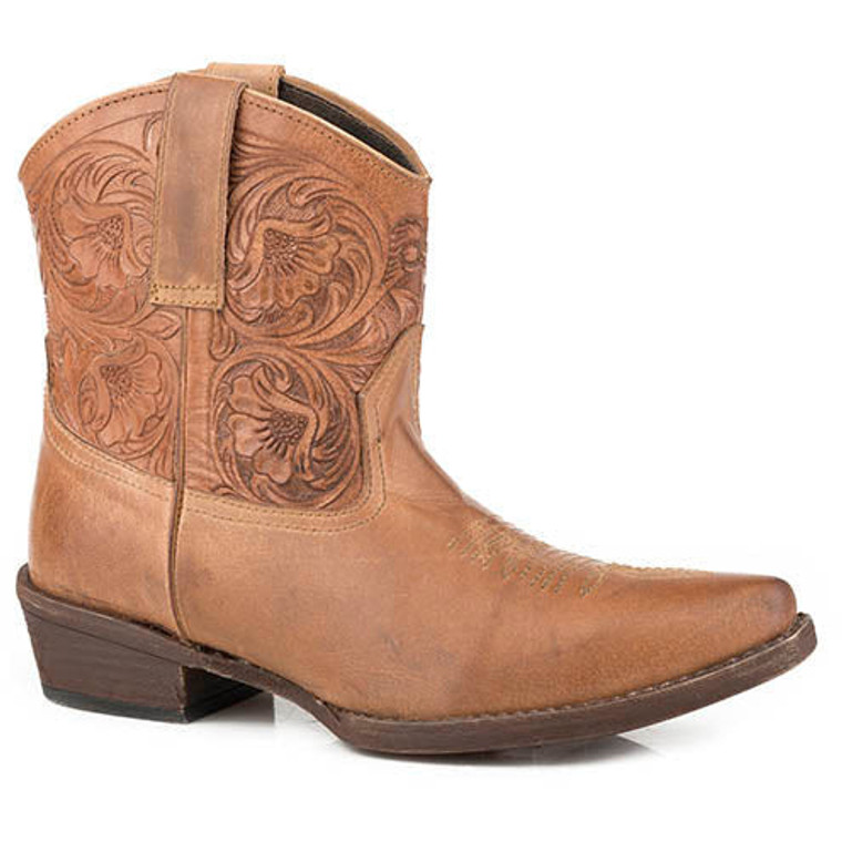 Women's Roper Dusty Tooled Ankle Leather Boots Handcrafted Tan 09-021-0980-2676 TA