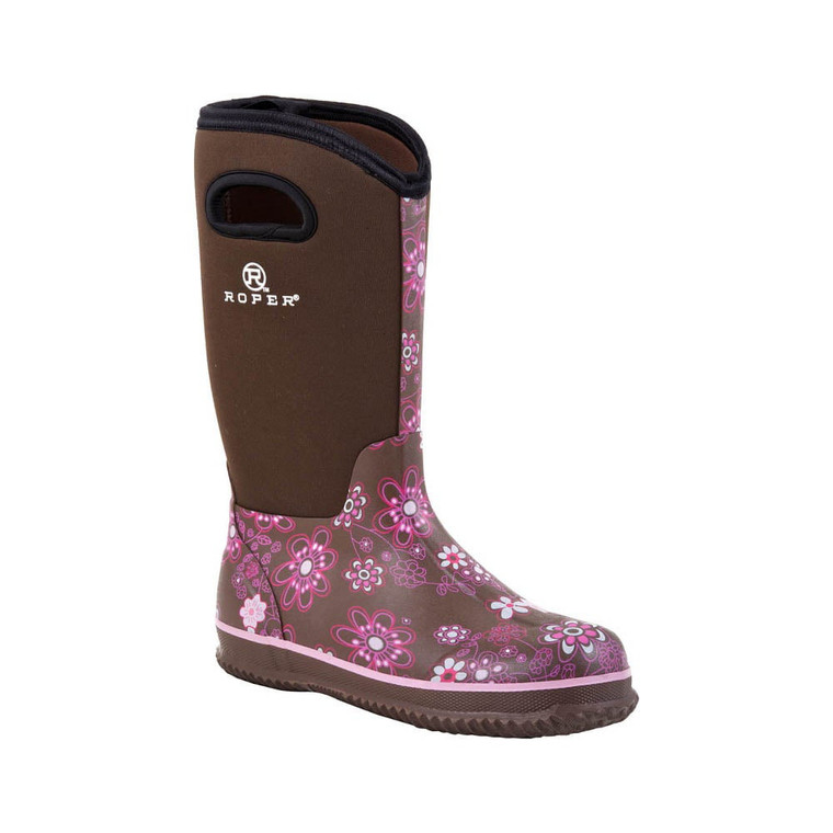 Roper  Womens Barnyard 12 Inch Floral Round Toe Rain  Casual Boots   Mid Calf 09-021-1136-0044 BR
