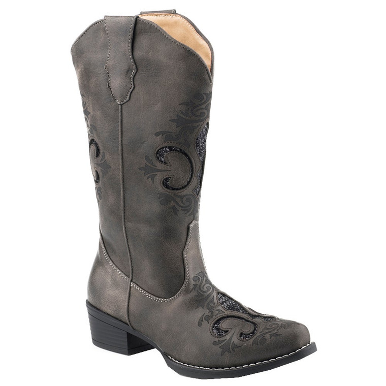 Roper  Womens Riley Fleur De Lis Snip Toe  Boots   Mid Calf Low Heel 1-2" 09-021-1566-2852 GY