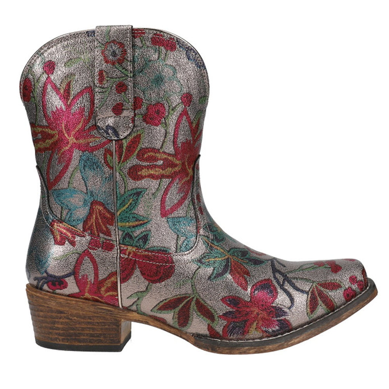 Roper  Womens Ingrid Silver Floral Snip Toe   Boots   Ankle Low Heel 1-2" 09-021-1567-2720 GY