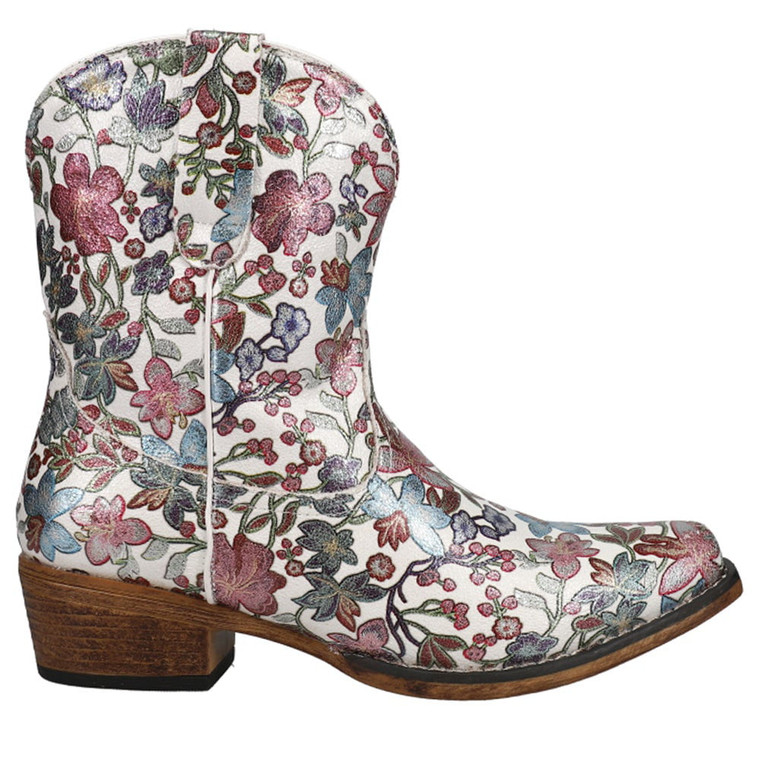 Roper  Womens Ingrid Floral Snip Toe   Boots   Ankle Low Heel 1-2" 09-021-1567-3034 WH