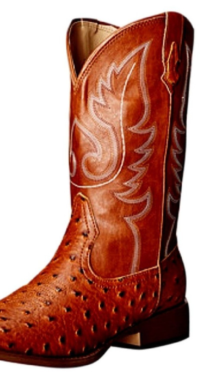 Roper Bumps Ladies Tan Faux Leather Ostrich Print Western Boots 09-021-1900-0807 TA