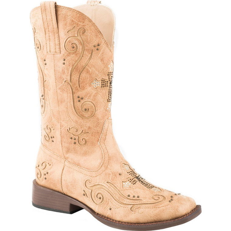 Roper  Womens Faith Rhinestone Square Toe   Boots   Mid Calf Low Heel 1-2" 09-021-1901-0196 TA