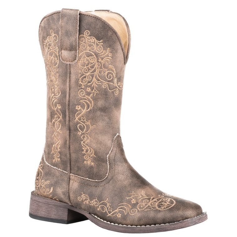 Roper  Womens Riley Scroll Embroidered Snip Toe   Boots   Mid Calf Low Heel 1-2" 09-021-1903-2712 BR